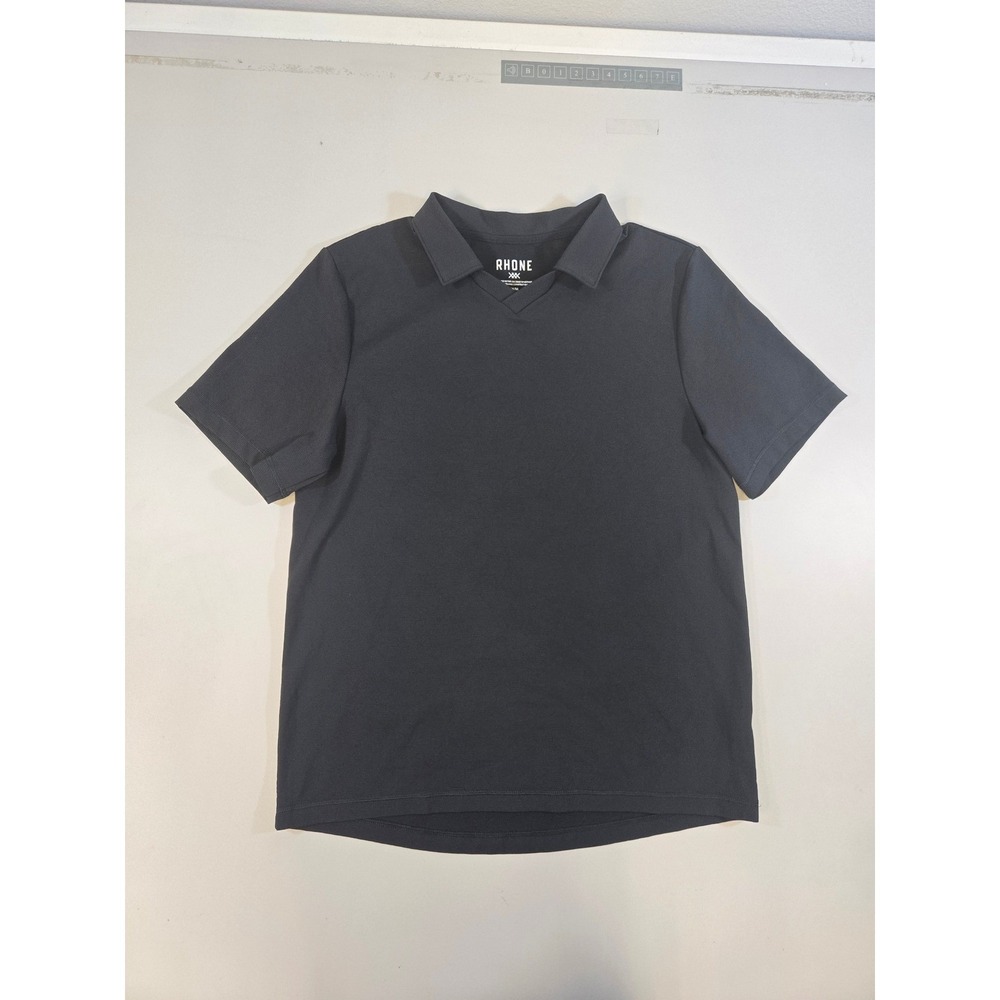 Rhone Mens Links Golf Black V-Neck S/S Polo Shirt Performance Stretch M - Picture 2 of 14